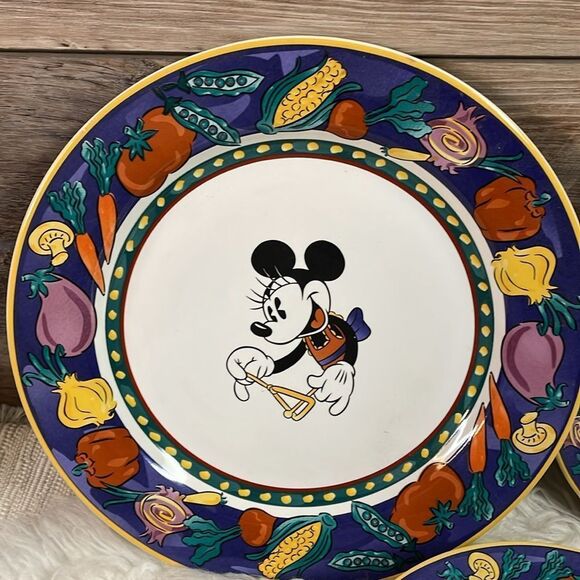 Disney Mickey Stoneware Retired Vegetable Pattern Plate Saucer Bowl Set 3 Pieces - Picture 2 of 5